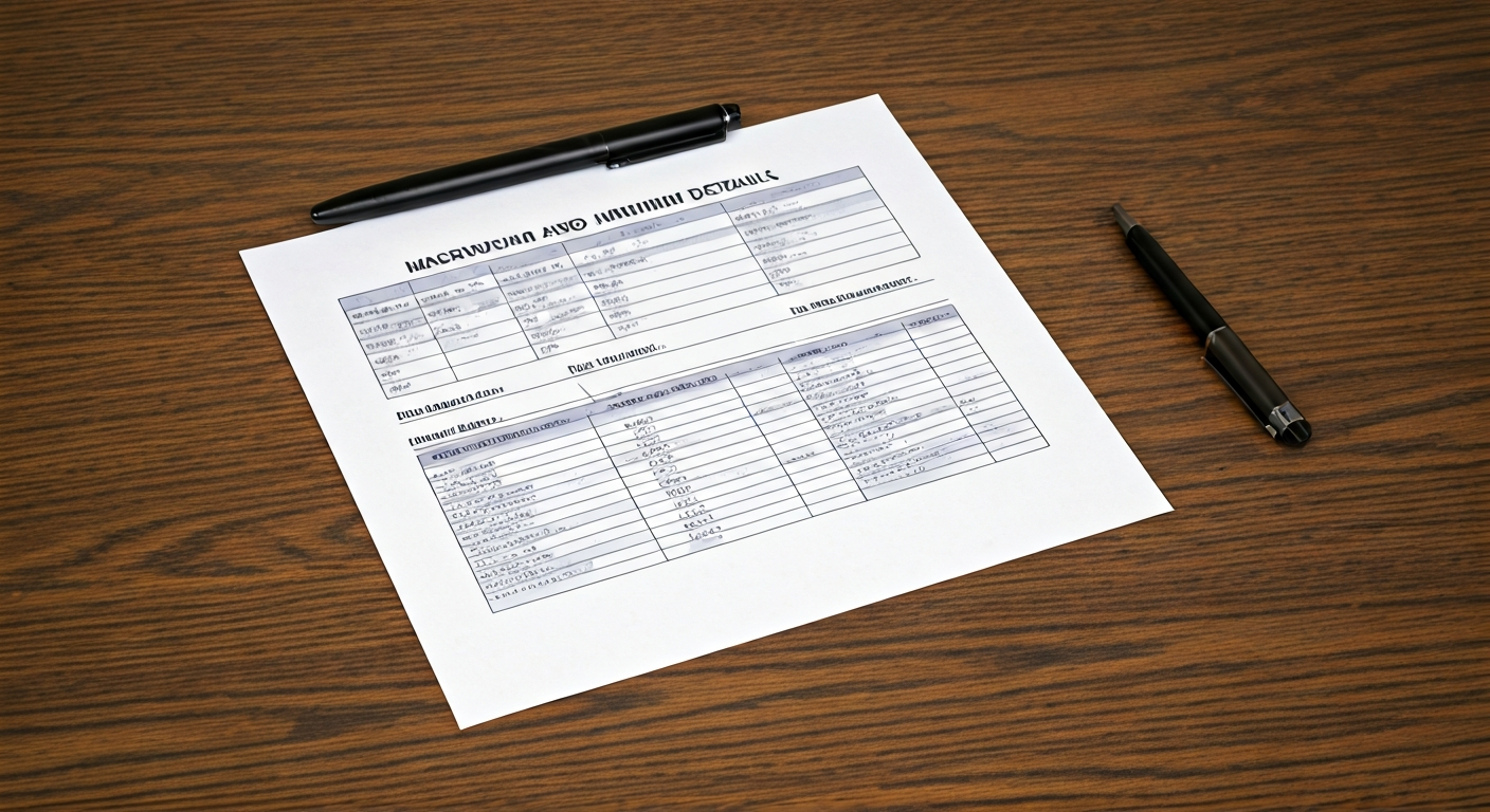Printed trading plan template with highlighted sections for objectives, markets, and risk parameters, placed next to a pen and tablet